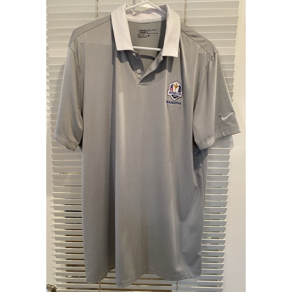 Nike Gray Polo with White Collar and Embroidered Logo